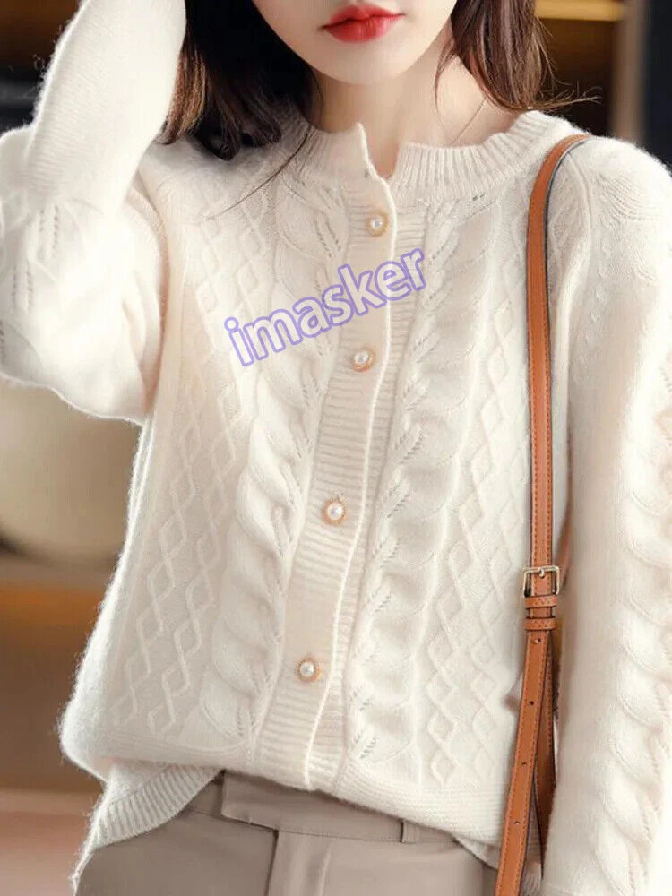 OFF WHITE Maglione Cappotto Donna Scollo O Maglia Cardigan Moda Chic Maglione Basic