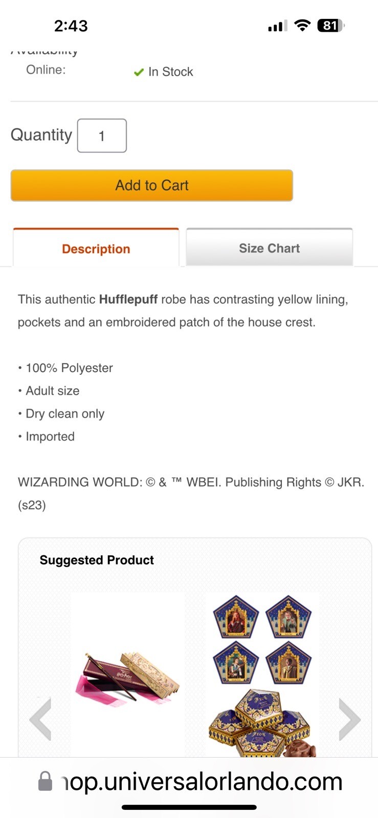 Official Universal Studios Harry Potter Hufflepuff School Robes Adult