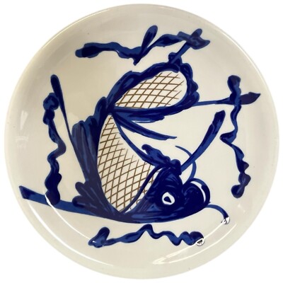 Vintage Syracuse China Restaurant Ware Plate Blue Jumping Koi FIsh 9''