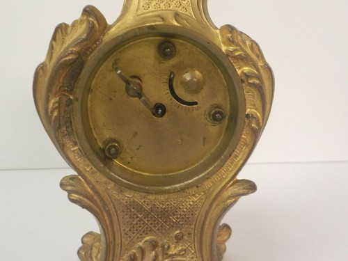New Haven Art Nouveau Miniature Table Clock, Gilt Bronze, Working (#2) - Picture 9 of 12