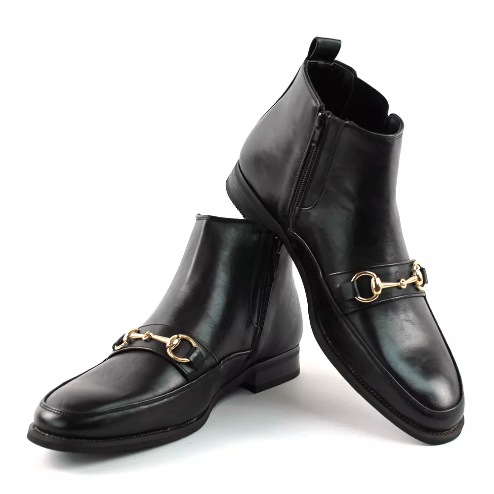 Men&#039;s Chelsea Ankle Boots Black Gold Buckle Zipper By AZAR MAN |