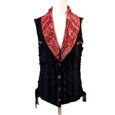 Global Just Designs Cotton Handmade Boho Button Up Vest Sz M ? Lotus Lace Unique