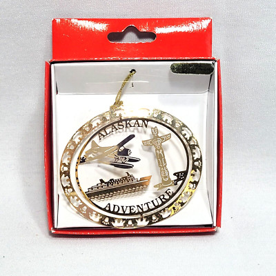 Nations Treasure 24k gold Finish Brass Alaska Adventure Ornament 3'' x 2.5''