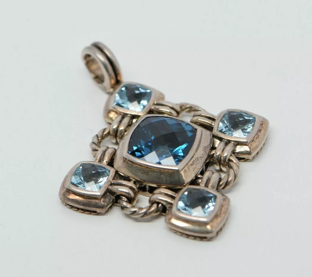David Yurman .925 Sterling Silver London and Blue topaz Byzantine
