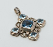 David Yurman .925 Sterling Silver London and Blue topaz Byzantine Cross