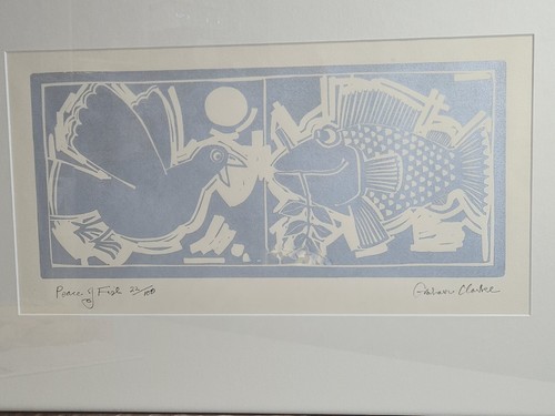 Graham Clarke Limited Edition 22/100 Linocut Print ( Peace Of Fish ) - Picture 3 of 14