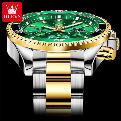 OLEVS Men's Watch Chronograph Moon Phase Date Green Dial Waterproof Wristwatches - Picture 7 of 16
