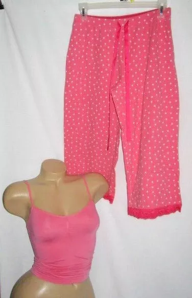 JASMINE GINGER Cami Q A Pajama Pants Coral Pink White Polka Dots Size Small