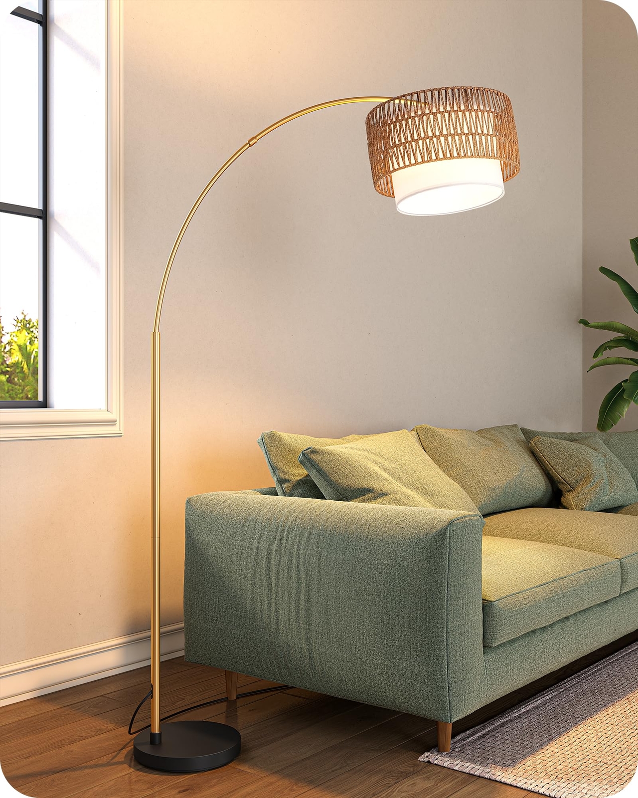 78.3″ Dimmable Modern Arc Floor Lamp with Remote, Black Floor Lamp with Stepl...