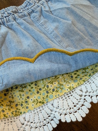 Matilda Jane Camp Joanna Gaines Skedaddle Shorts Size 4 Denim Lace Scalloped - Picture 8 of 11