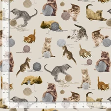Cats Yarn Play Fabric Had Me Meow Taupe Cotton Timeless Treasures CD2062 By Yard