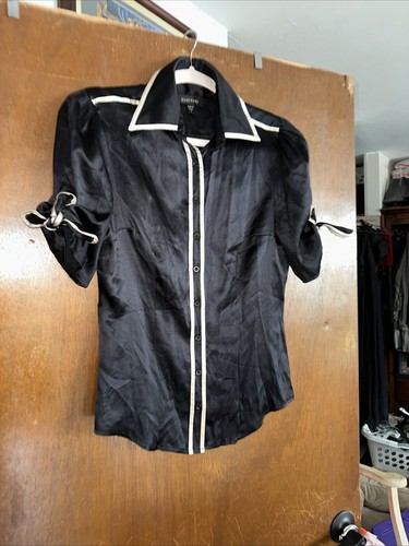 BEBE BLACK SILK BLouse Top Size S Winter 20 Silk