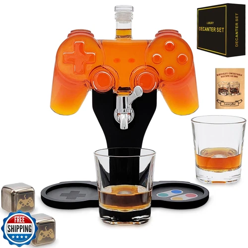 Game Whiskey Decanter Set,28oz Whiskey Decanter Sets for Men with Spout IceCu