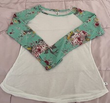 Venley Womens Top Size 2X Floral Mint Long Sleeve Crewneck Pullover Made In USA