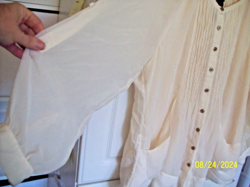 Blusa Grace Elements XXL Marfil Botón Frontal Pliegues Túnica MANGAS ENROLLABLES Forrada Foto 3 de 4