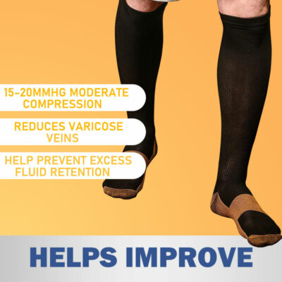 3 Pairs Copper Compression Socks Graduated Support 20-30mmHg Mens Womens S/M-XXL