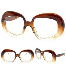Oversized Vintage Retro Style Clear Lens EYE GLASSES Large Big Round Brown Frame