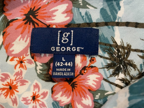 GEORGE Men's Vintage-Style Green & Pink Floral Hawaiian Shirt Sz. L (42-44) - 第 5/6 張圖片