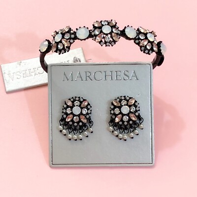 NWT MARCHESA Hematite Tone With Orbital Stones /Crystals Earrings & Bracelet Set