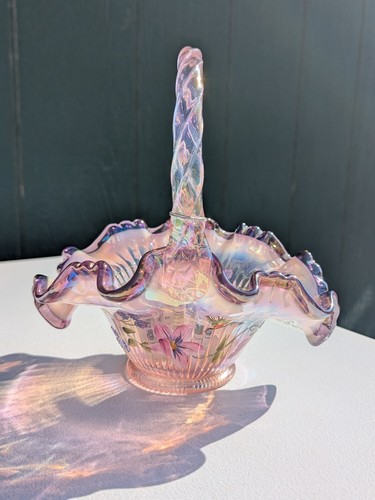 Cesta Fenton Champagne Opalescente Ciruela Cinta Borde Caramelo - Firmada - Imagen 5 de 15
