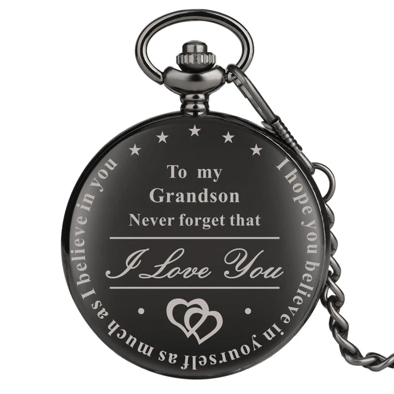 Fashion To My Grandson Quartz Pocket Watches Roman Numerals Chain Pendant Watch