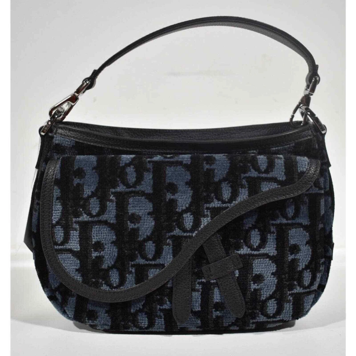 Christian Dior Oblique Tapestry Mini Saddle Soft Black Crossbody Top Handle  Bag