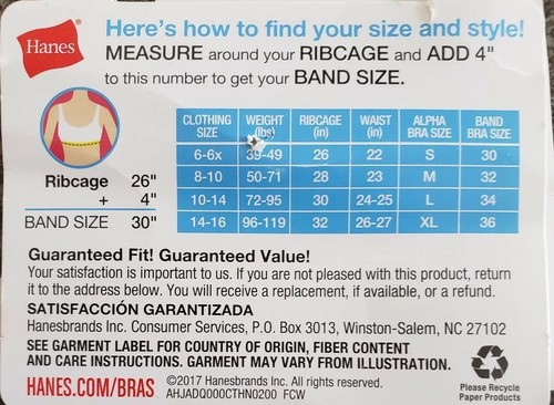 Three (3) Hanes Girls' Bras Adjustable Straps with Modesty Pads Small 6-6X (#26) - Picture 6 of 6
