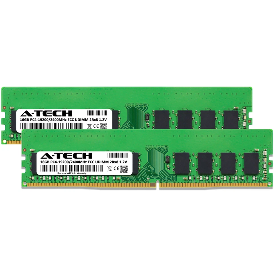 A-Tech 32GB 2x 16GB 2Rx8 PC4-19200E DDR4 PC4-2400T-E ECC UDIMM Server Memory RAM - Image 2 of 4