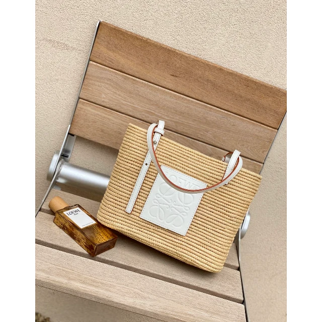 LOEWE Square Basket Bag White Small Raffia & Calf Limited Edition Japan