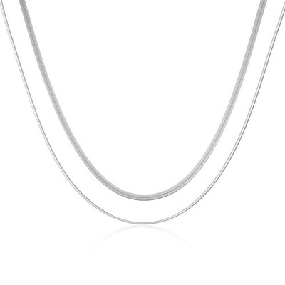 Lagenlook Halsketten für Damen, zierliches versilbertes Halsband Lagenlook Fischgrät Ne
