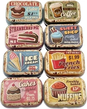 8Pcs Mini Butter Dessert Tin Trinket Jewelry Organizer Storage Box Decorative Bo