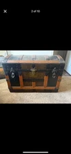 Antique Camel Top Steamer Trunk Ornate Metal 1800's Victorian Dome Chest Wheels!