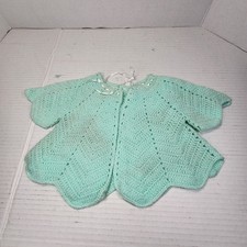 Vintage Hand Crocheted Baby Sweater Infant Girl Mint Green