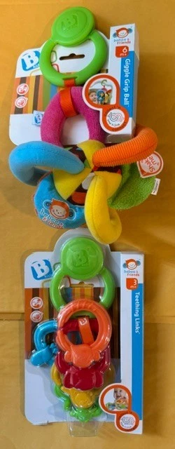 B Kids Giggle Grip Ball & Teething Links 2 pack baby Toy Gift Set NEW Ships FREE