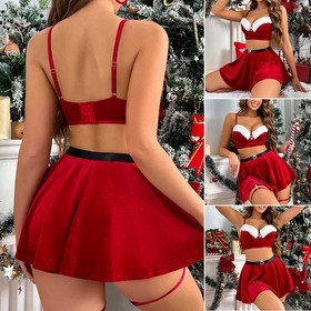 Sexy Christmas Lingerie Santa Costume Women Sleepwear Nighties Velvet Dress Gift