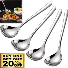 4Pcs Super Big Head Spoons Polished Surface Silver Stainless Steel Soup
