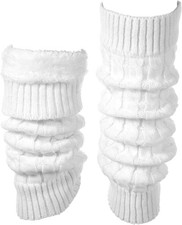 Women Fleece-Lined White Leg Warmers, Double Layer Thermal Protection Leg Warmer