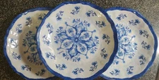 3 Melamine Medallion Deep Dish Dinner Plate Pasta Salad Bowl Blue White NEW 10"