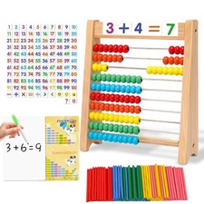 Wooden Abacus for Kids Math - 10-Row Counting Toy with 100 Beads, Number Card...