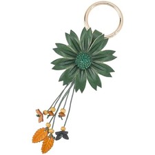 Genuine Leather Flower Keychain Bag Charm Daisy Boho Aesthetics Dark Green