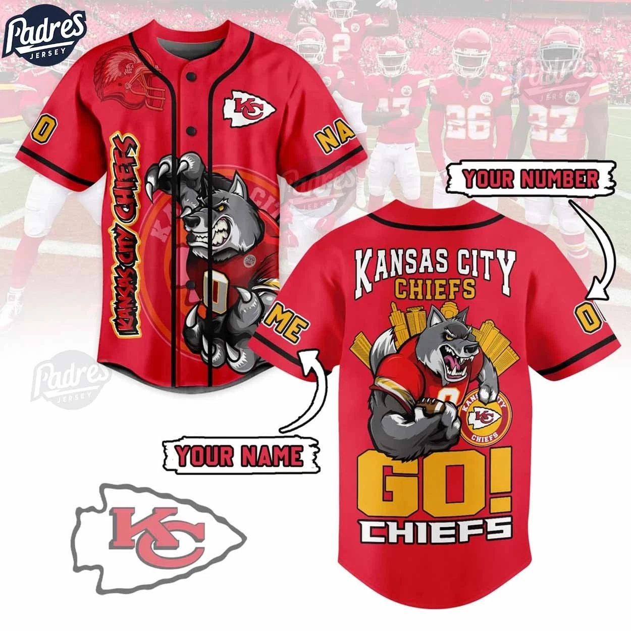 Custom football Kansas City Chiefs Baseball Jersey