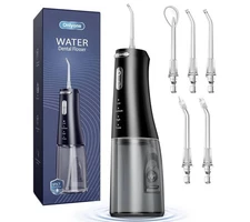 Onlyone Water Dental Flosser, 5 Jet Tips & 4 Modes Black 300ML Portable Recharge