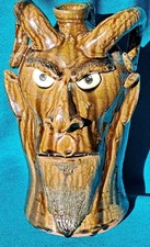 LARGE POTTERY FACE JUG DEVIL DRIP GLAZE SIGNED BOTTOM 12" TALL VERY COOL