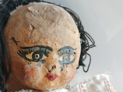 Antike Rag Orientalische Puppe Old Cartapesta Papier Mache naive Puppe Folk Vintage
