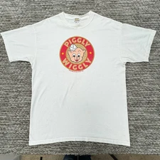 Vintage 90s Piggly Wiggly Adult T-Shirt Large White USA 100% Cotton