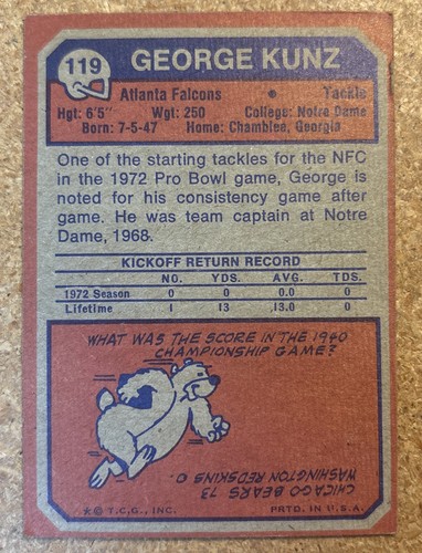1973 Topps George Kunz #119 - Picture 2 of 2