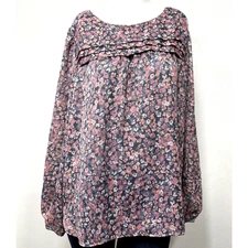 Loft Women's Pink Floral Print Babydoll Top M Romantic Cottagecore Boho Peasant