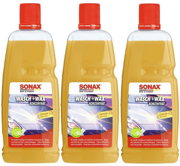 Sonax Wasch & Wax 3X1 Liter Auto Shampoo Mit Carnauba Wachs Lack Pflege Reiniger-image