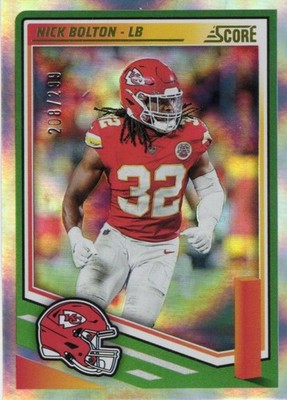2025 Score #9 Nick Bolton Silver Parallel, 9/299, Kansas City Chiefs