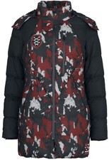 Rock Rebel by EMP Damen camouflage Winterjacke in rot-schwarz mit Patches